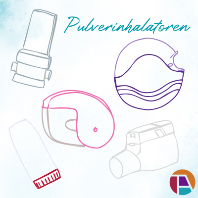 Umrisszeichnung von fünf Pulverinhalatoren
