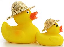 zwei gummientchen mit sonnenhut.