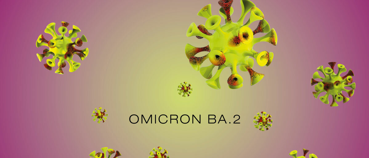 Omikron Virus auf lila Hintergrund