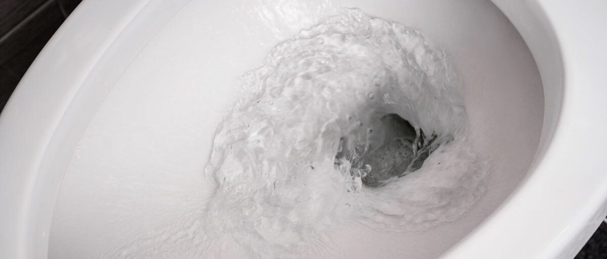 Eine saubere Toilette wird mit sauberem Wasser gespült.