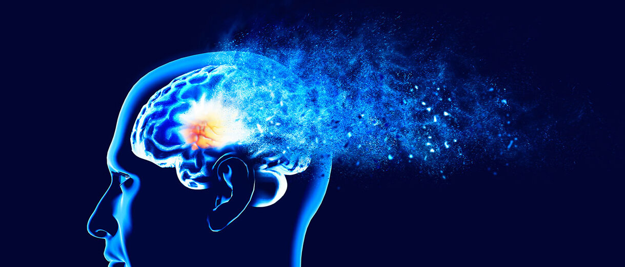 Graphische Darstellung eines Gehirns aus der Seitenansicht. 