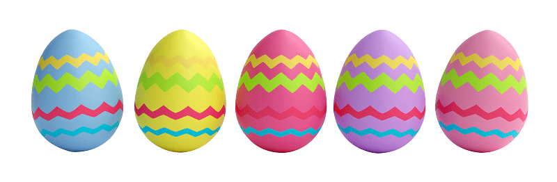 Ostereier in der Reihe.