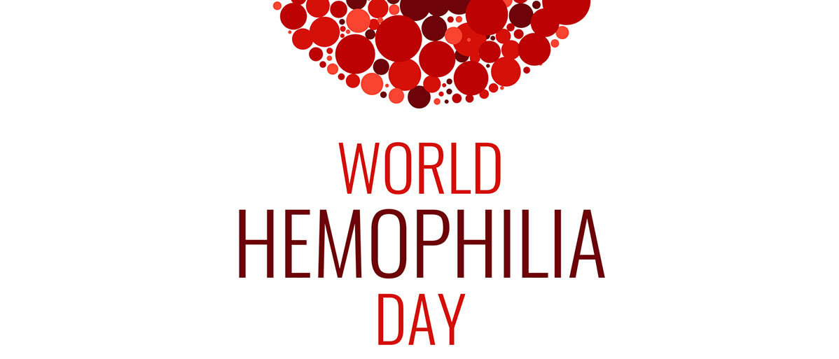 stilisierter Bluttropfen mit Claim World Hemophilia Day