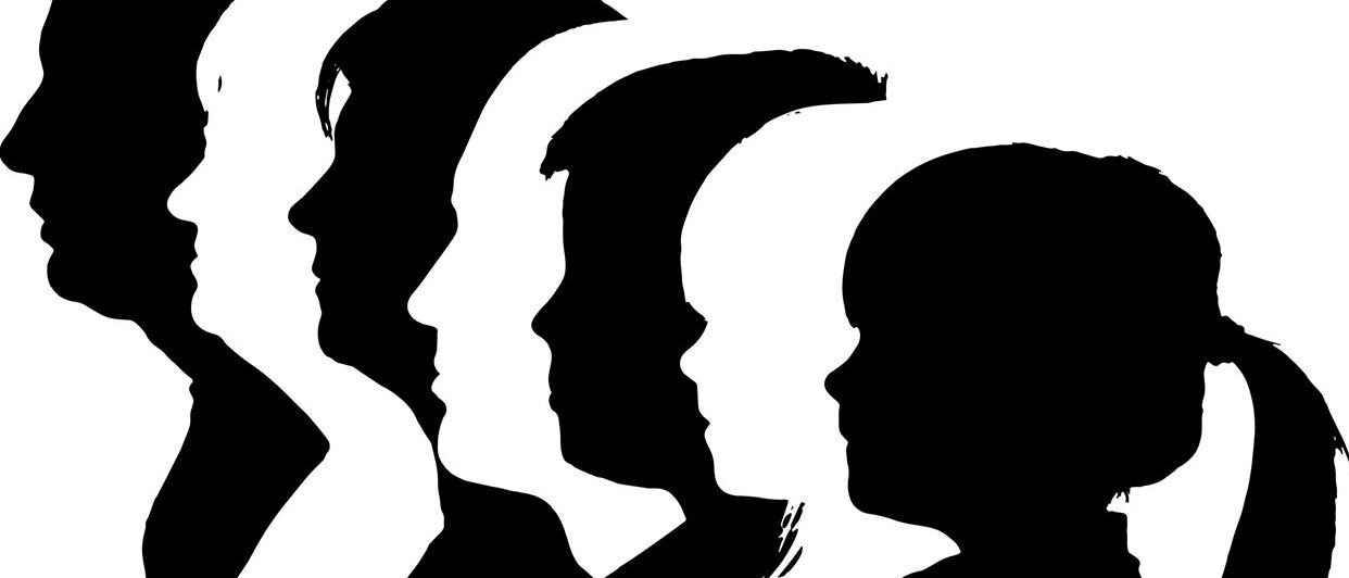 Hilfe durch Therapie bei transgenerationalen Traumata Vektor-Silhouetten der Familie in schwarz-weiĂź