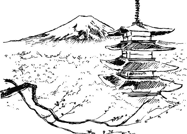 Zeichnung von japanischem Tempel
