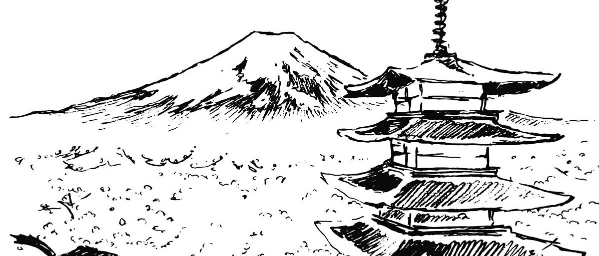 Zeichnung von japanischem Tempel