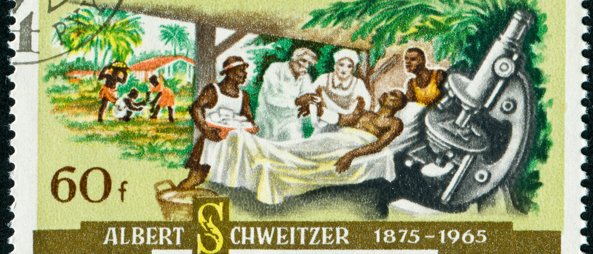 Briefmarke von Albert Schweitzer im Hospital in Lambarene