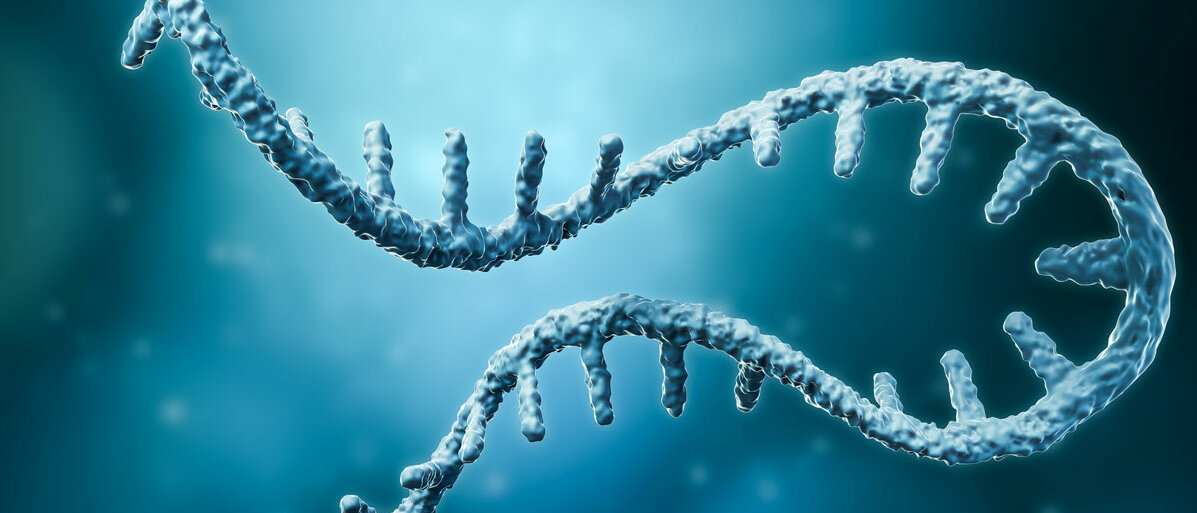 mRNA Strang auf blauem Hintergrund