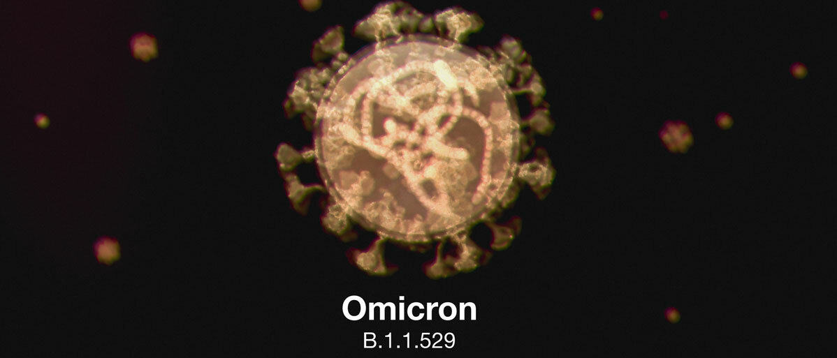 Virus Omikron auf einem dunklen Hintergrund