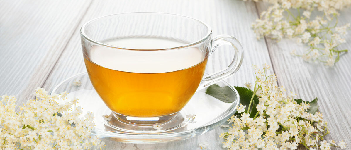 Tasse Tee mit Holunderblüte