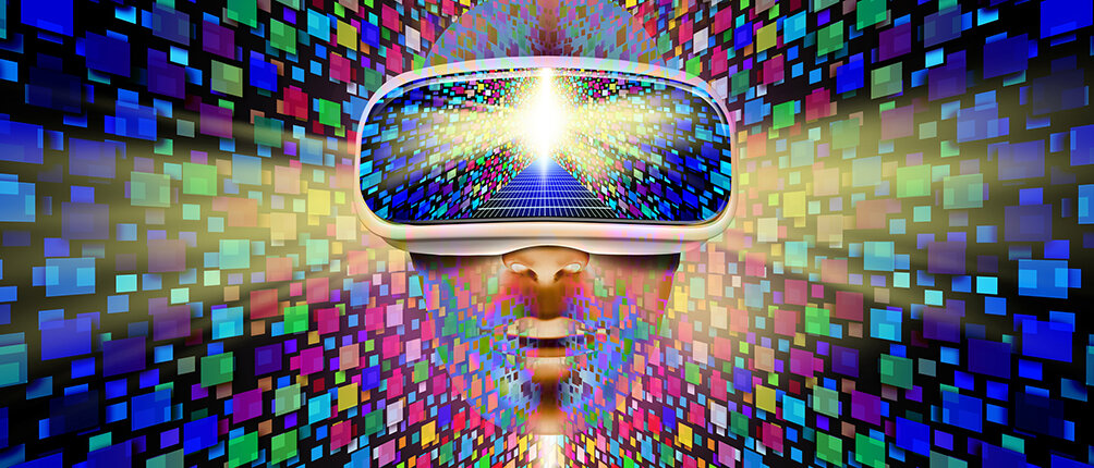 Eine Popart-Darstellung eines Menschen, der eine VR-Brille trägt
