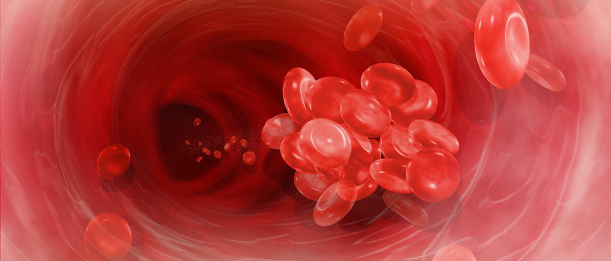 Mehrere Blutplättchen in einem Blutgefäß lagern sich zusammen.