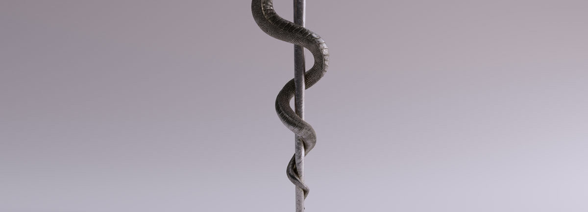 Eine Abbildung des Asklepios-Stab, der gewundenen Schlange um einen Stab
