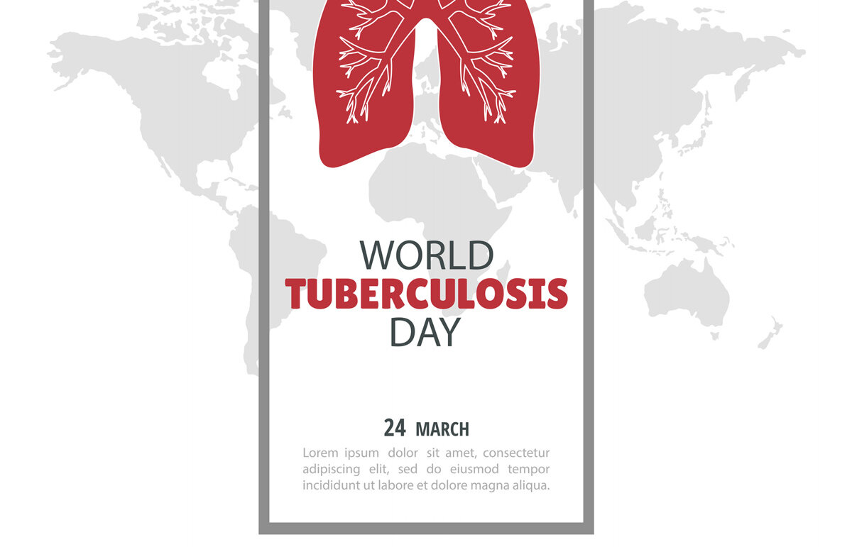 Eine Weltkarte im Vordergrund eine Lunge, darunter: World Tuberculosis Day
