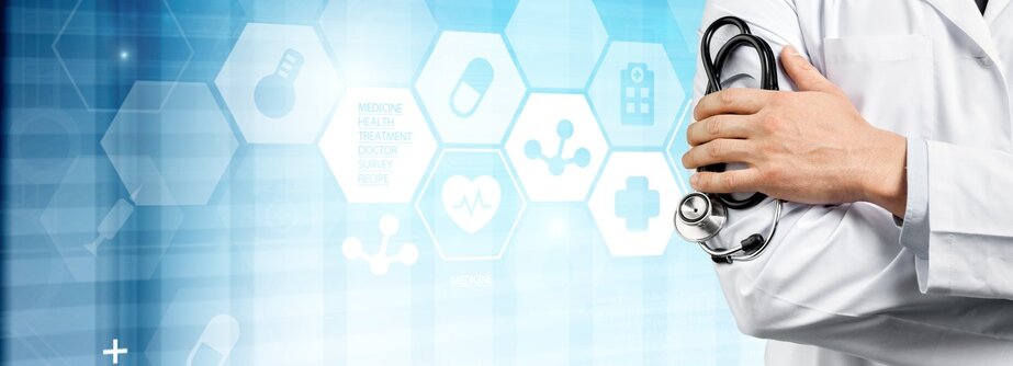 Arzt mit digitalem Hintergrund