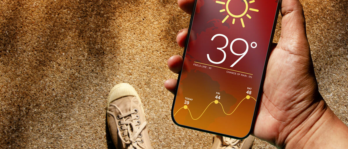 Smartphone zeigt eine Temperatur von 39 Grad Celsius an.