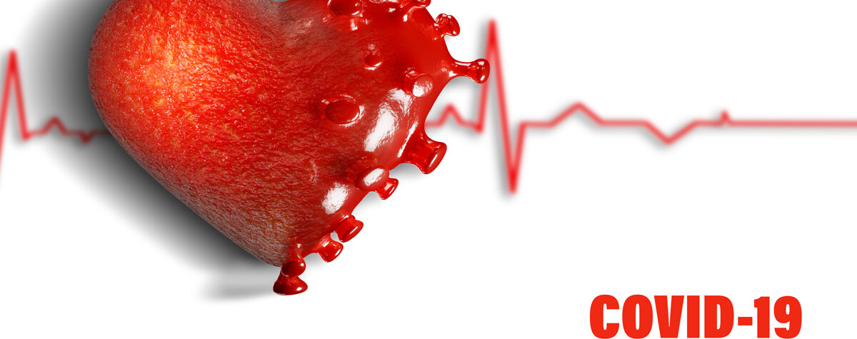 Ein stilisiertes Herz weist an der Seite die coronatypischen Spike-Proteine auf.